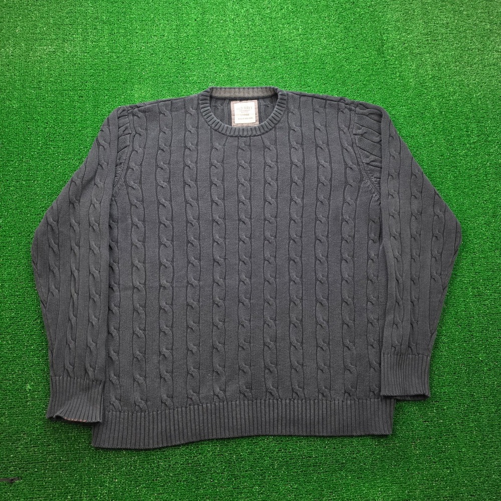Old Navy Cable Knit Crewneck Sweater Mens Large Black Pullover Long Sleeve